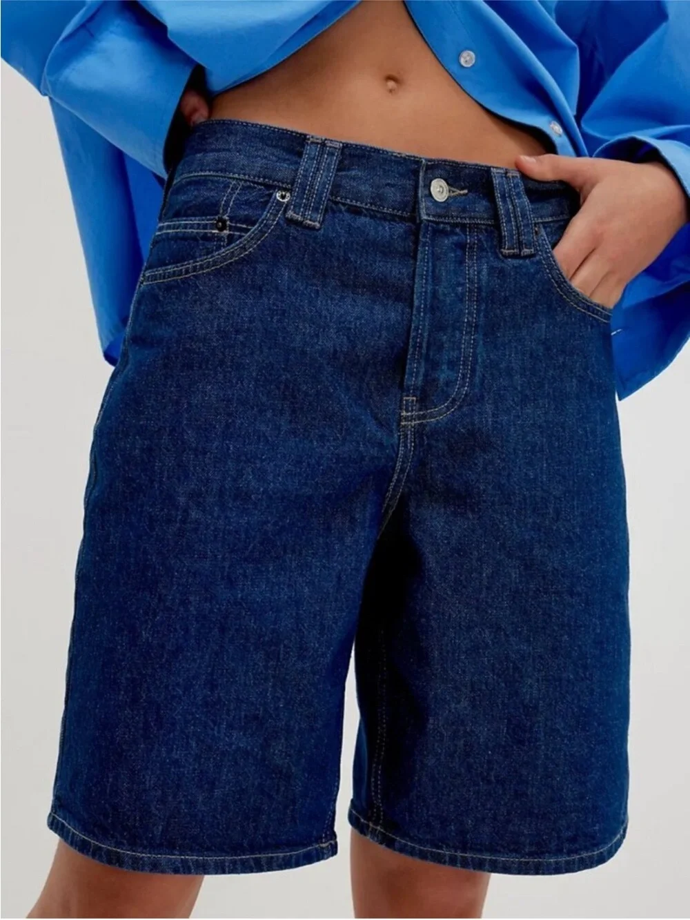NEW Free People We The Free Montana Dark Rinse Blue Denim Jean Long Shorts 29